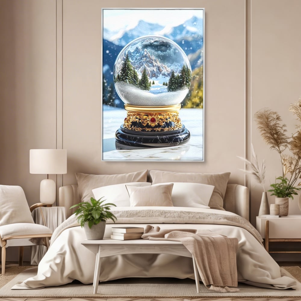 Tablou Canvas Premium LuxCanva® D1040, Globul Alpin , Padure, Brazi, Munti, Glob, Muzical, Omat, Living Room, Culori vibrante