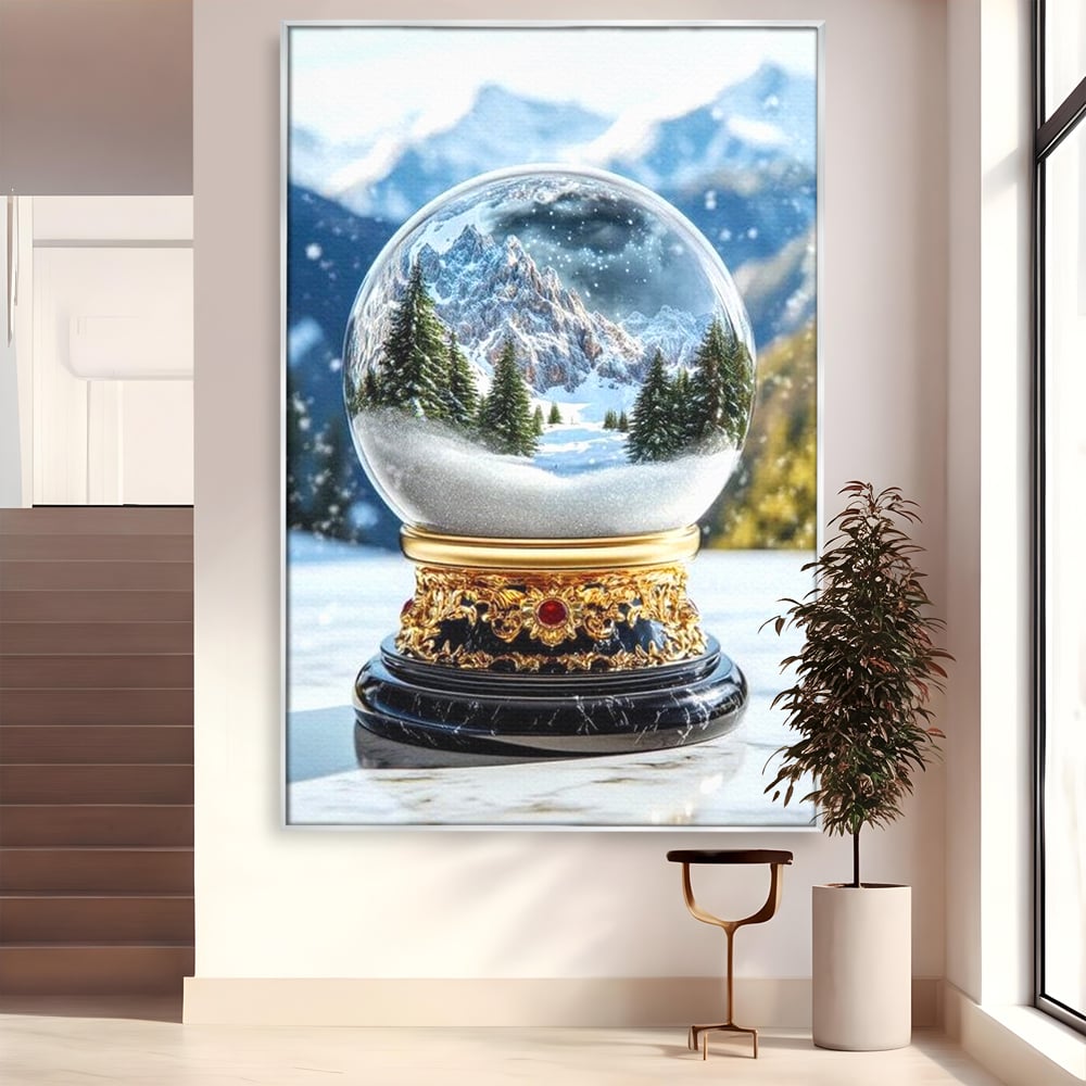 Tablou Canvas Premium LuxCanva® D1040, Globul Alpin , Padure, Brazi, Munti, Glob, Muzical, Omat, Living Room, Culori vibrante
