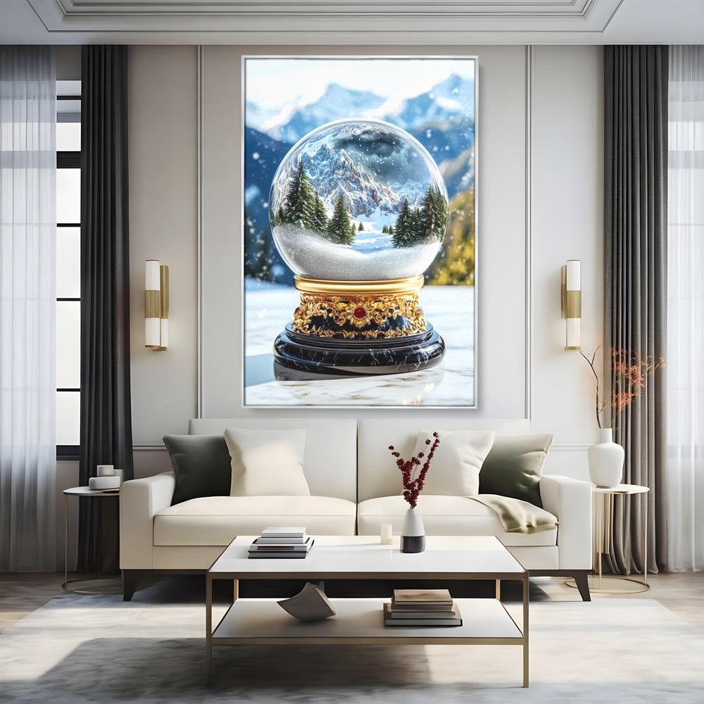 Tablou Canvas Premium LuxCanva® D1040, Globul Alpin , Padure, Brazi, Munti, Glob, Muzical, Omat, Living Room, Culori vibrante