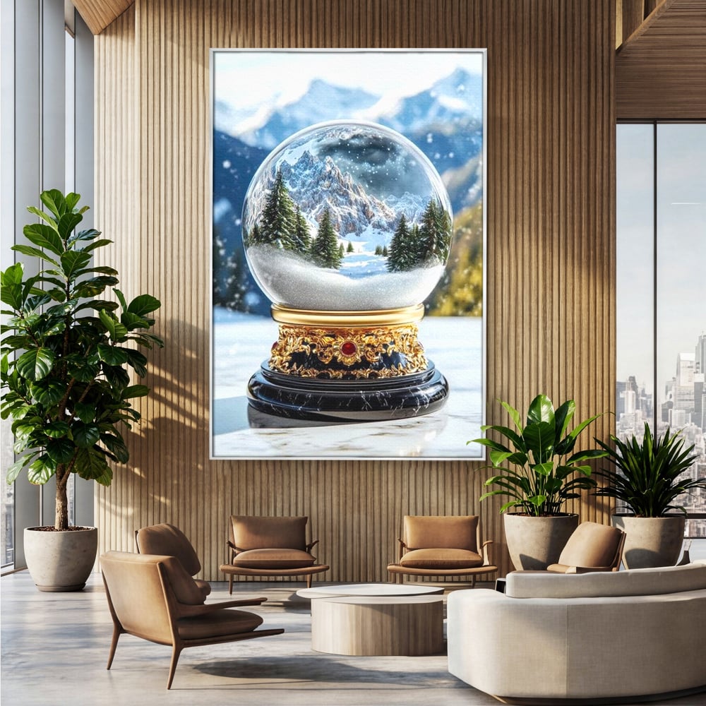 Tablou Canvas Premium LuxCanva® D1040, Globul Alpin , Padure, Brazi, Munti, Glob, Muzical, Omat, Living Room, Culori vibrante