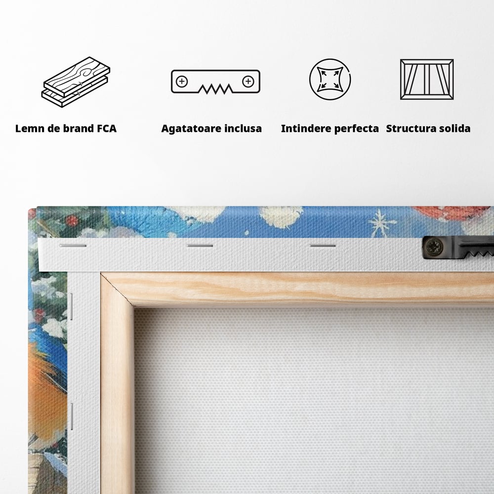 Tablou Canvas Premium LuxCanva® D1041, Pasarile Melodioase , Vrabiute, Caciulite, Creanga, Cantec, Iarna, Living Room, Culori vibrante