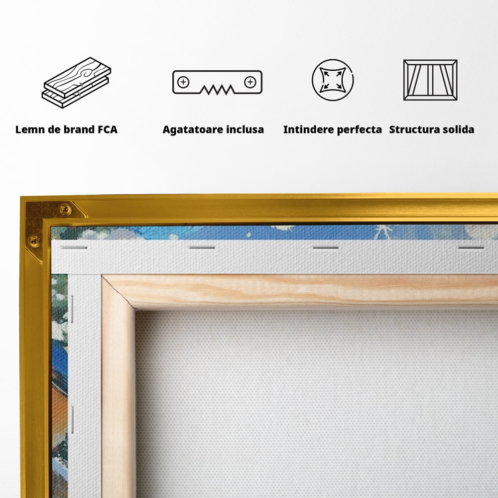Tablou Canvas Premium LuxCanva® D1041, Pasarile Melodioase , Vrabiute, Caciulite, Creanga, Cantec, Iarna, Living Room, Culori vibrante