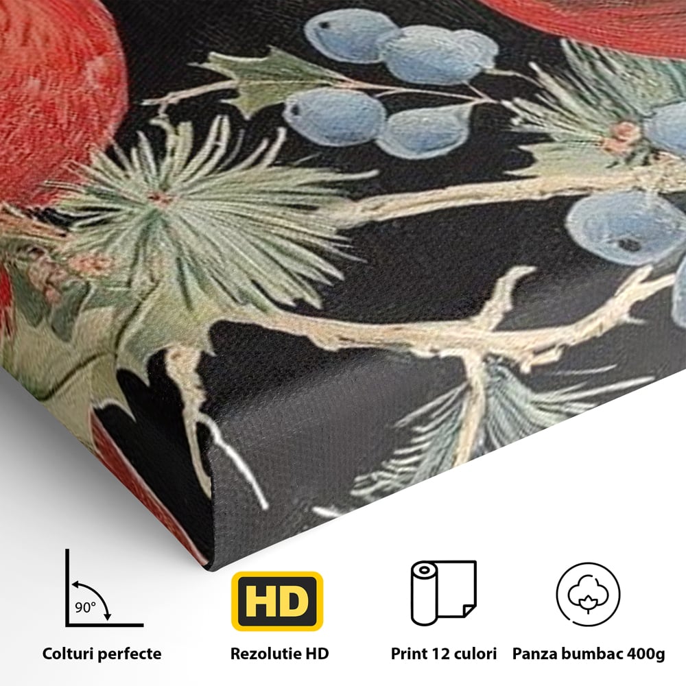 Tablou Canvas Premium LuxCanva® D1043, Cardinali in Pacea Iernii , Cardinali, Rosu, Dragoste, Pereche, Iarna, Living Room, Culori vibrante
