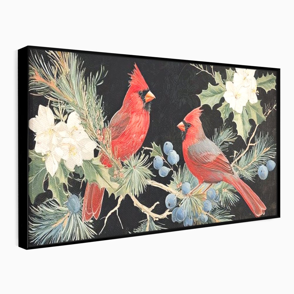 Tablou Canvas Premium LuxCanva® D1043, Cardinali in Pacea Iernii , Cardinali, Rosu, Dragoste, Pereche, Iarna, Living Room, Culori vibrante