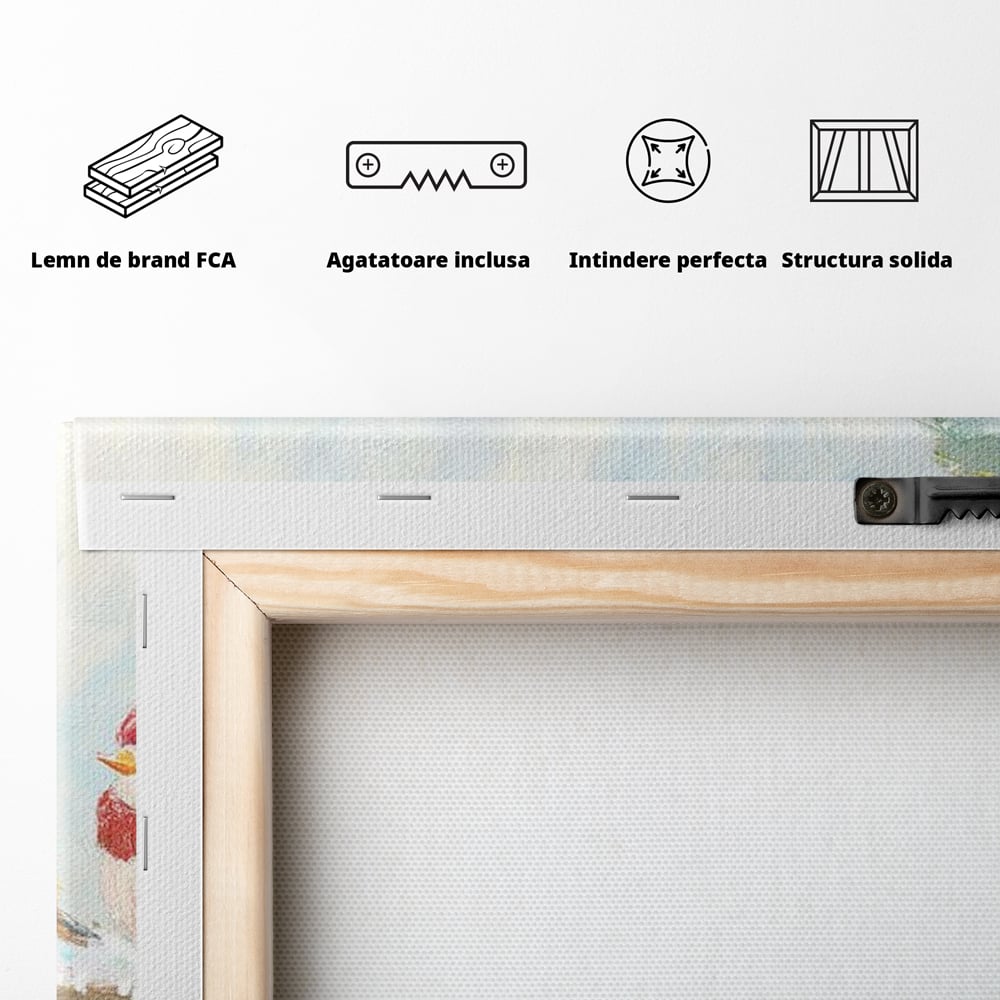 Tablou Canvas Premium LuxCanva® D1044, Pasarele in Straie de Iarna , Vrabiute, Iernatica, Veselie, Cantec, Prietenie, Living Room, Culori vibrante