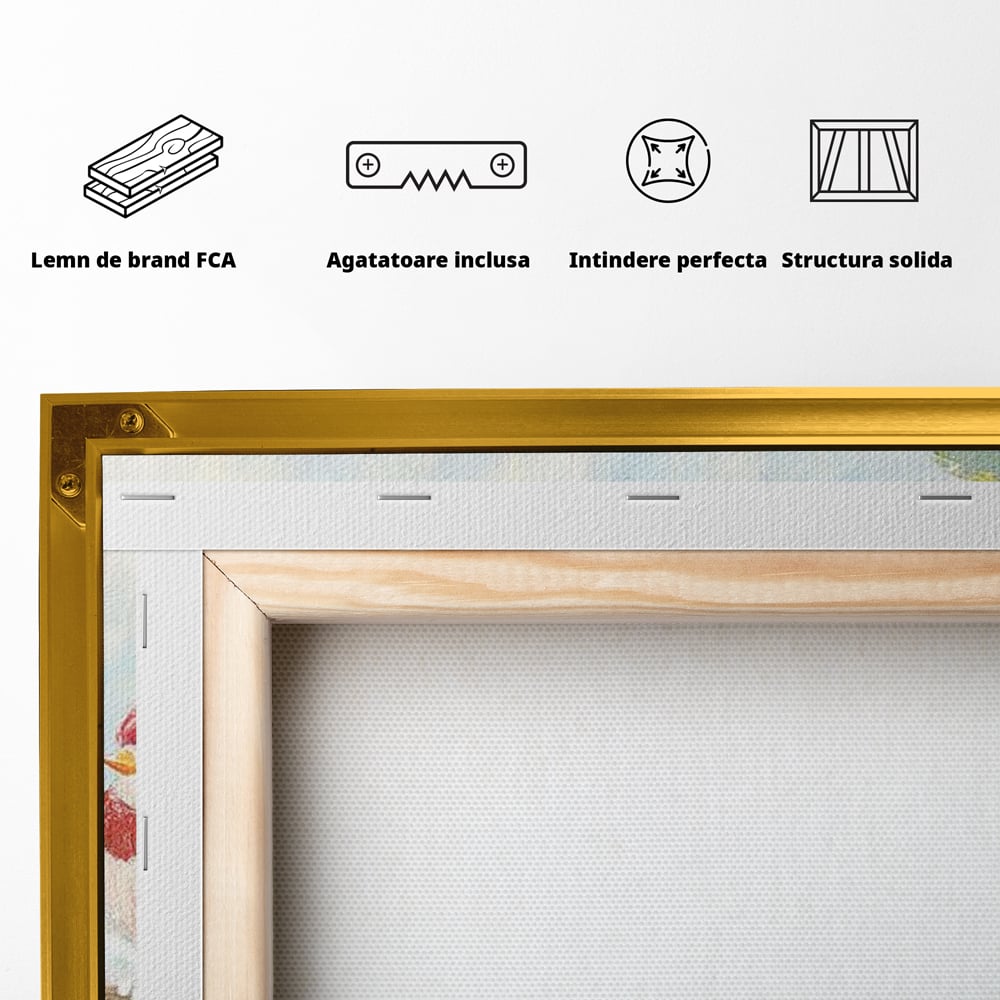 Tablou Canvas Premium LuxCanva® D1044, Pasarele in Straie de Iarna , Vrabiute, Iernatica, Veselie, Cantec, Prietenie, Living Room, Culori vibrante