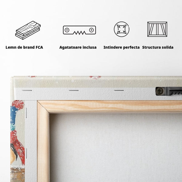 Tablou Canvas Premium LuxCanva® D1045, Moda Iernii pentru Inaripati , Vrabiute, Iarna, Prieteni, Zapada, Discutii, Living Room, Culori vibrante