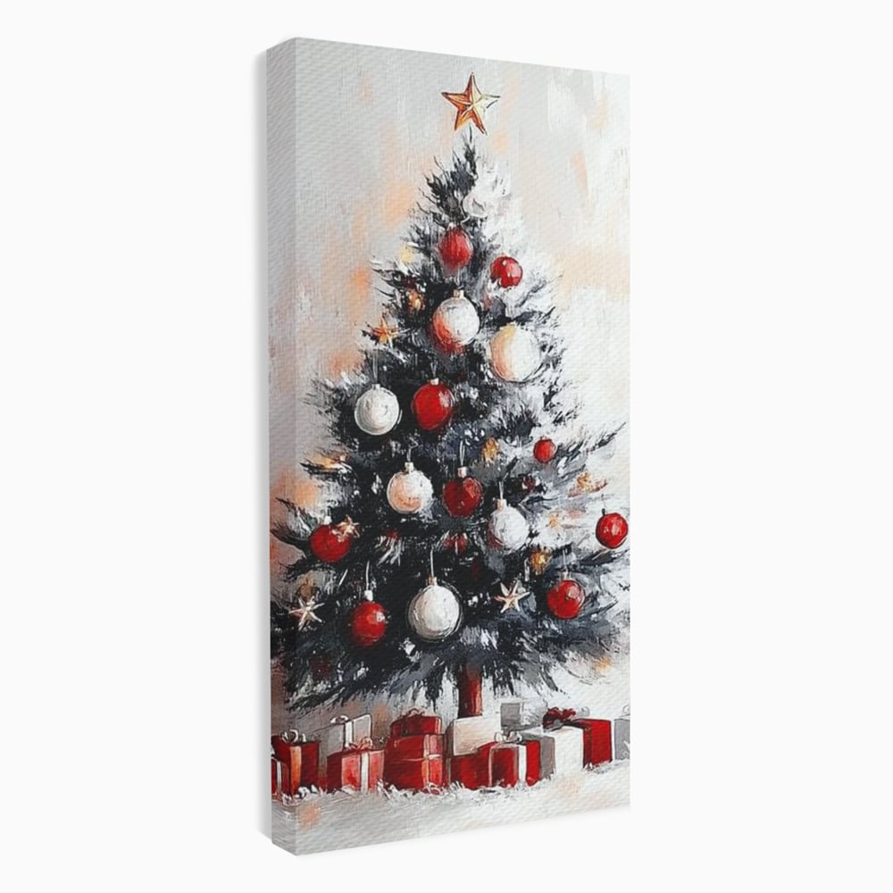 Tablou Canvas Premium LuxCanva® D1046, Brad si Cadouri sub Lumina Stelei ,  Craciun, Stea, Brad, Cadouri, Festiv, Living Room, Culori vibrante