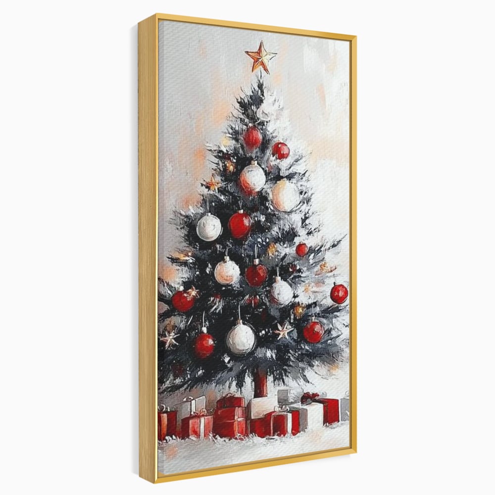 Tablou Canvas Premium LuxCanva® D1046, Brad si Cadouri sub Lumina Stelei ,  Craciun, Stea, Brad, Cadouri, Festiv, Living Room, Culori vibrante