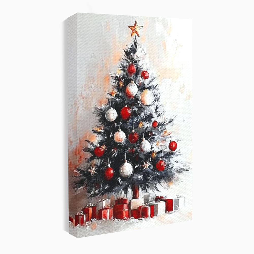 Tablou Canvas Premium LuxCanva® D1046, Brad si Cadouri sub Lumina Stelei ,  Craciun, Stea, Brad, Cadouri, Festiv, Living Room, Culori vibrante