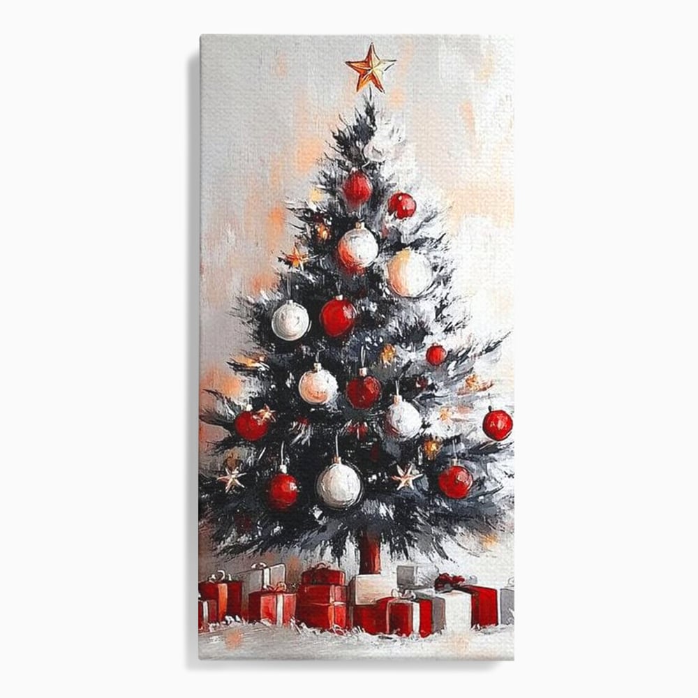 Tablou Canvas Premium LuxCanva® D1046, Brad si Cadouri sub Lumina Stelei ,  Craciun, Stea, Brad, Cadouri, Festiv, Living Room, Culori vibrante