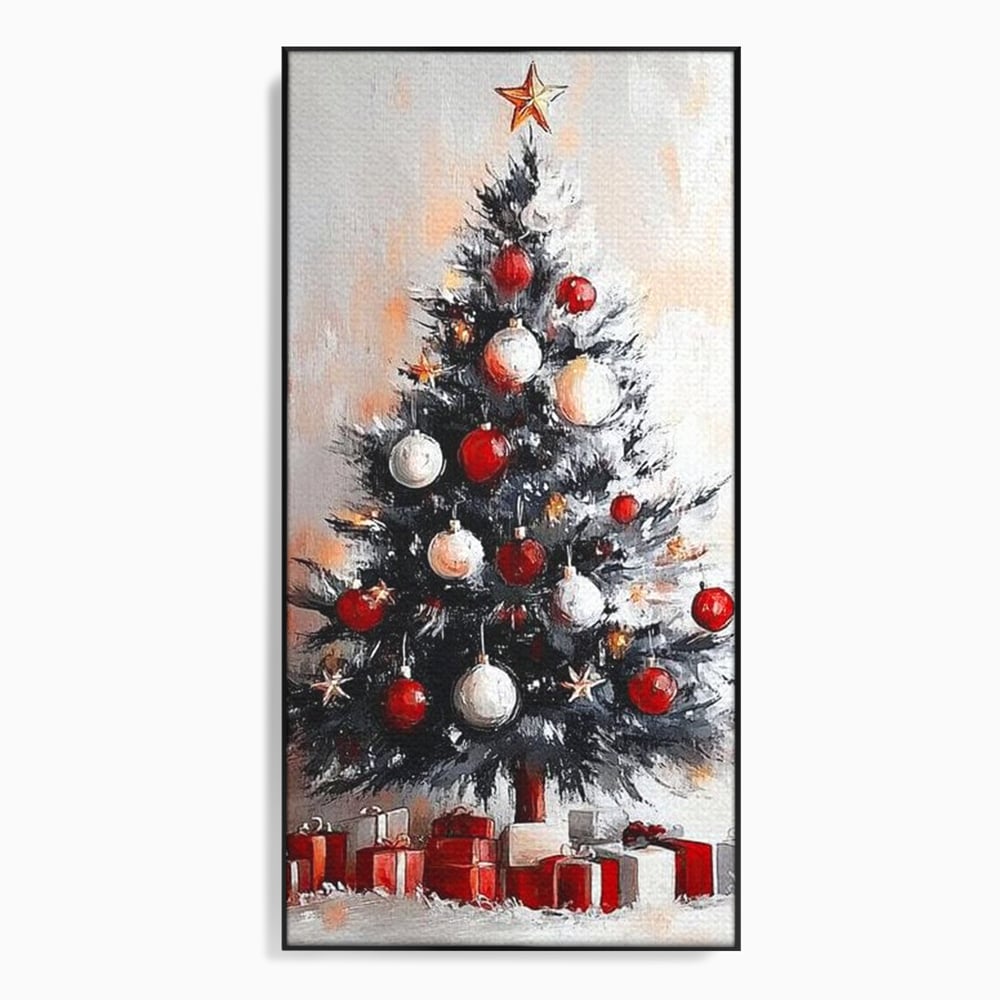 Tablou Canvas Premium LuxCanva® D1046, Brad si Cadouri sub Lumina Stelei ,  Craciun, Stea, Brad, Cadouri, Festiv, Living Room, Culori vibrante