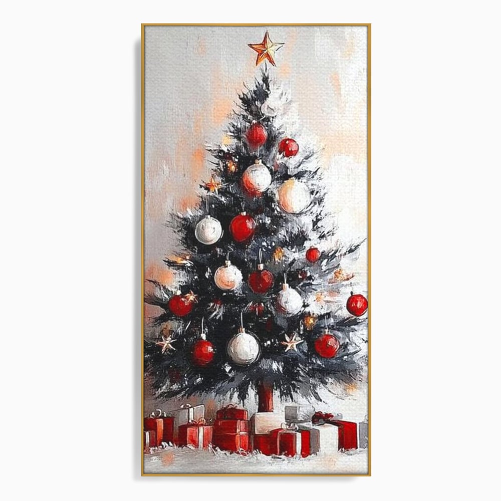 Tablou Canvas Premium LuxCanva® D1046, Brad si Cadouri sub Lumina Stelei ,  Craciun, Stea, Brad, Cadouri, Festiv, Living Room, Culori vibrante