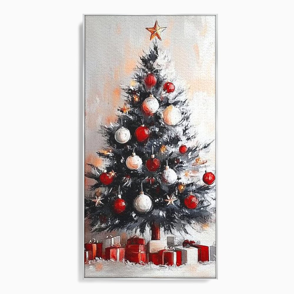 Tablou Canvas Premium LuxCanva® D1046, Brad si Cadouri sub Lumina Stelei ,  Craciun, Stea, Brad, Cadouri, Festiv, Living Room, Culori vibrante