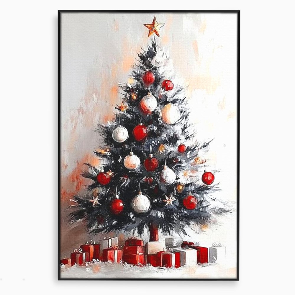 Tablou Canvas Premium LuxCanva® D1046, Brad si Cadouri sub Lumina Stelei ,  Craciun, Stea, Brad, Cadouri, Festiv, Living Room, Culori vibrante