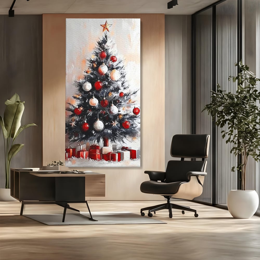 Tablou Canvas Premium LuxCanva® D1046, Brad si Cadouri sub Lumina Stelei ,  Craciun, Stea, Brad, Cadouri, Festiv, Living Room, Culori vibrante