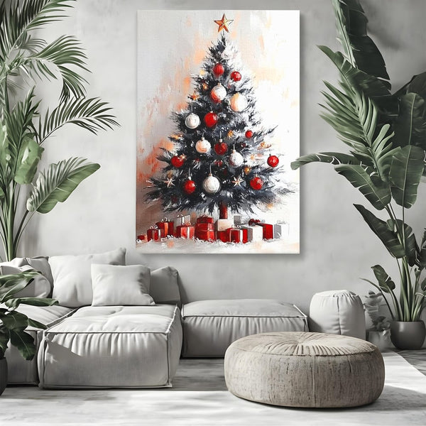 Tablou Canvas Premium LuxCanva® D1046, Brad si Cadouri sub Lumina Stelei ,  Craciun, Stea, Brad, Cadouri, Festiv, Living Room, Culori vibrante
