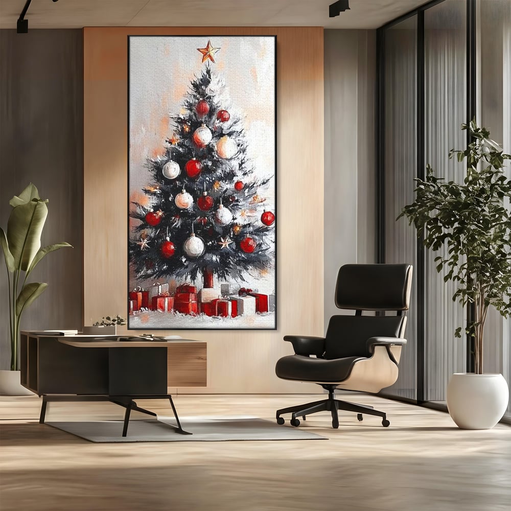 Tablou Canvas Premium LuxCanva® D1046, Brad si Cadouri sub Lumina Stelei ,  Craciun, Stea, Brad, Cadouri, Festiv, Living Room, Culori vibrante