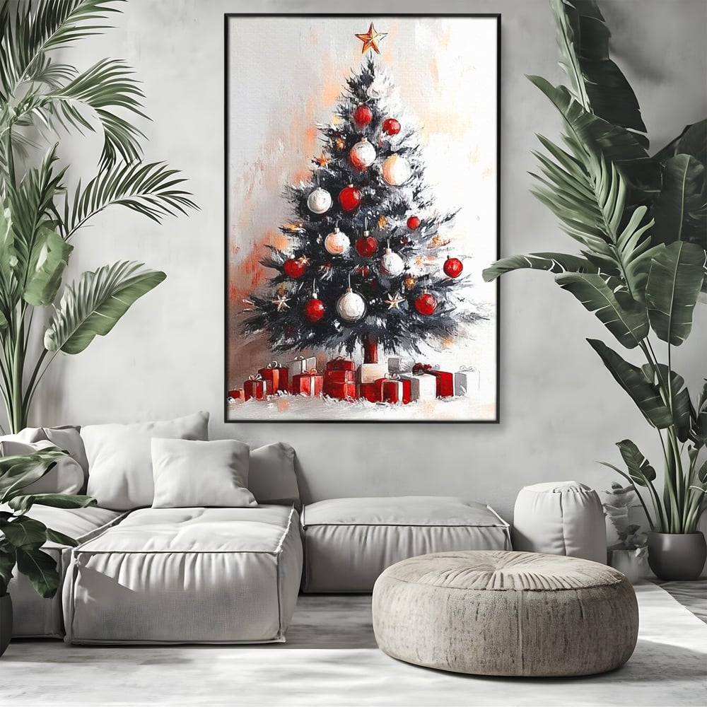 Tablou Canvas Premium LuxCanva® D1046, Brad si Cadouri sub Lumina Stelei ,  Craciun, Stea, Brad, Cadouri, Festiv, Living Room, Culori vibrante