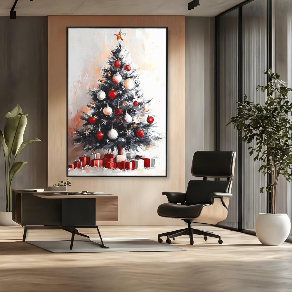 Tablou Canvas Premium LuxCanva® D1046, Brad si Cadouri sub Lumina Stelei ,  Craciun, Stea, Brad, Cadouri, Festiv, Living Room, Culori vibrante