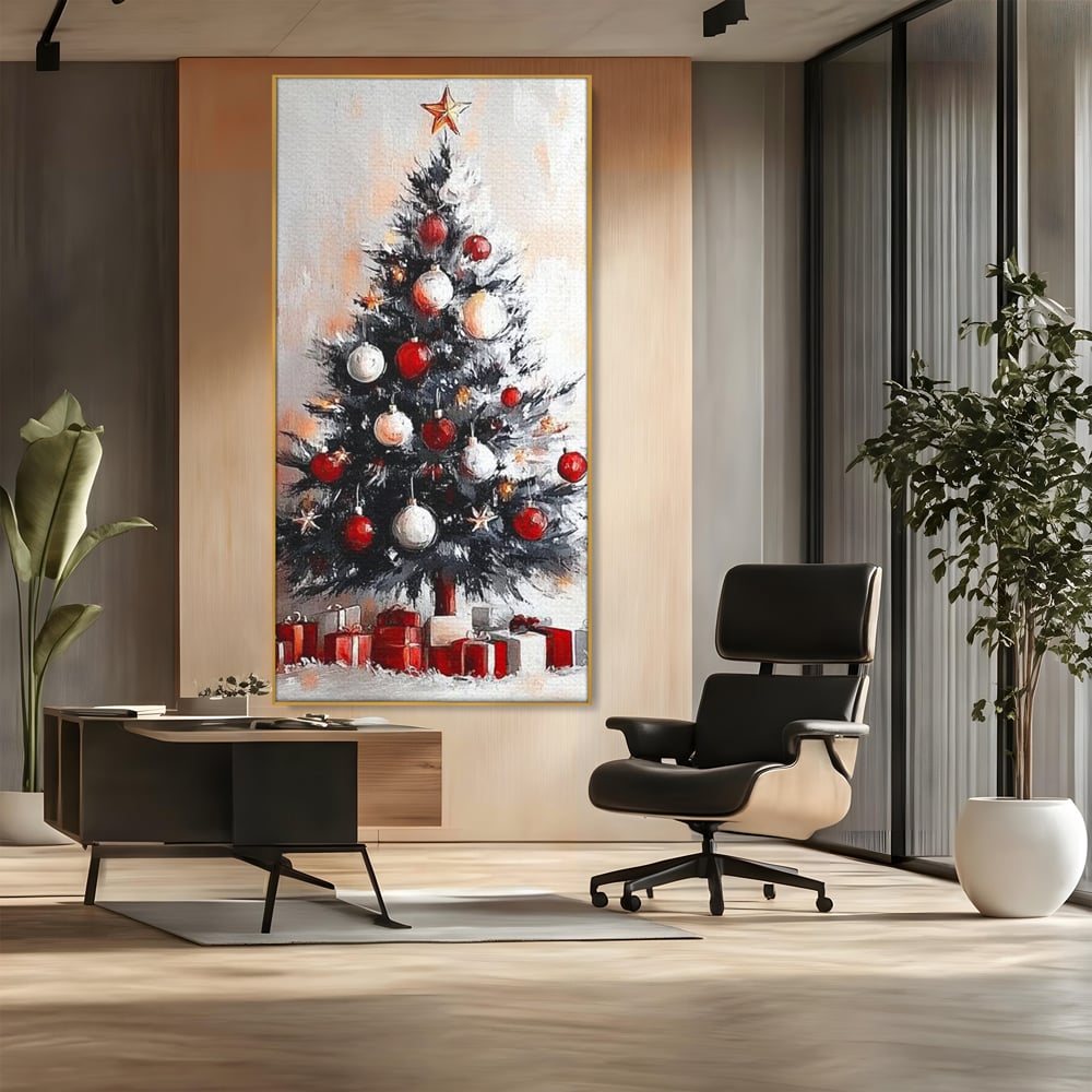 Tablou Canvas Premium LuxCanva® D1046, Brad si Cadouri sub Lumina Stelei ,  Craciun, Stea, Brad, Cadouri, Festiv, Living Room, Culori vibrante