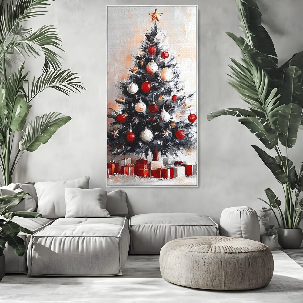 Tablou Canvas Premium LuxCanva® D1046, Brad si Cadouri sub Lumina Stelei ,  Craciun, Stea, Brad, Cadouri, Festiv, Living Room, Culori vibrante