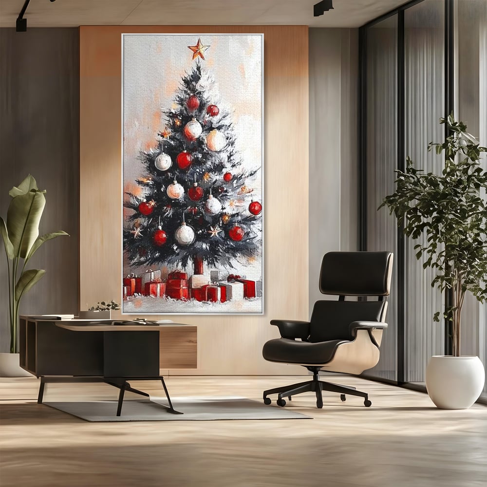 Tablou Canvas Premium LuxCanva® D1046, Brad si Cadouri sub Lumina Stelei ,  Craciun, Stea, Brad, Cadouri, Festiv, Living Room, Culori vibrante