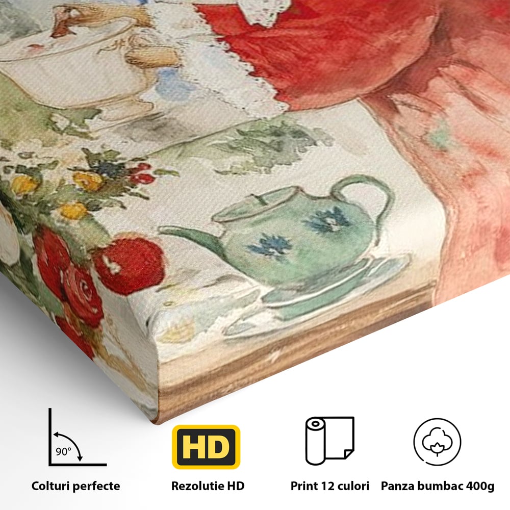 Tablou Canvas Premium LuxCanva® D1047, Iepurasul Rosu si Aroma Ceaiului ,  Iepure, Ceai, Fereastra, Nostalgie, Elegant, Living Room, Culori vibrante