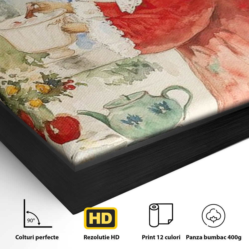 Tablou Canvas Premium LuxCanva® D1047, Iepurasul Rosu si Aroma Ceaiului ,  Iepure, Ceai, Fereastra, Nostalgie, Elegant, Living Room, Culori vibrante