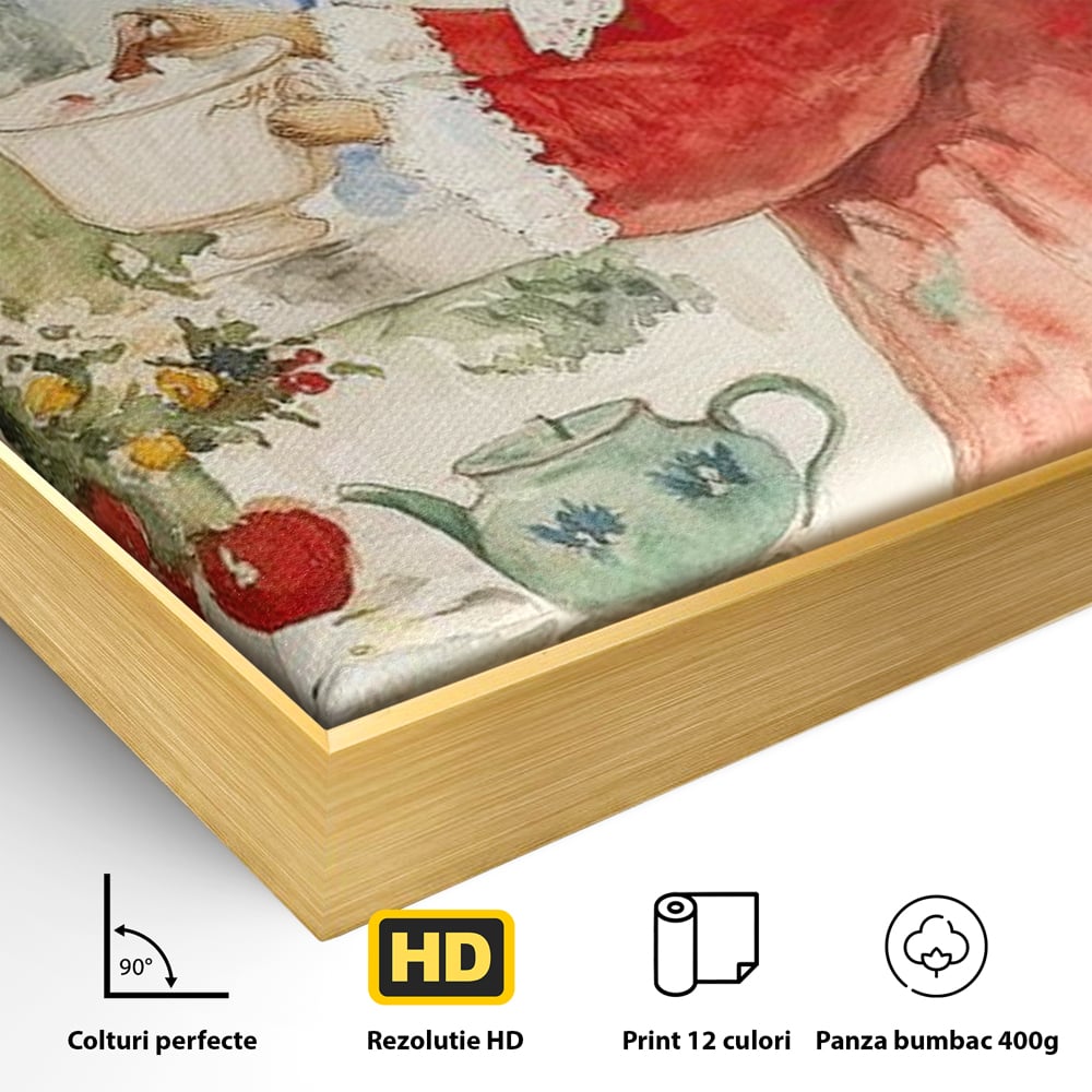 Tablou Canvas Premium LuxCanva® D1047, Iepurasul Rosu si Aroma Ceaiului ,  Iepure, Ceai, Fereastra, Nostalgie, Elegant, Living Room, Culori vibrante