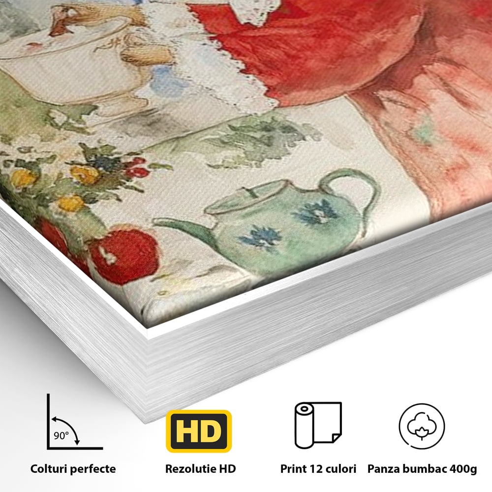 Tablou Canvas Premium LuxCanva® D1047, Iepurasul Rosu si Aroma Ceaiului ,  Iepure, Ceai, Fereastra, Nostalgie, Elegant, Living Room, Culori vibrante