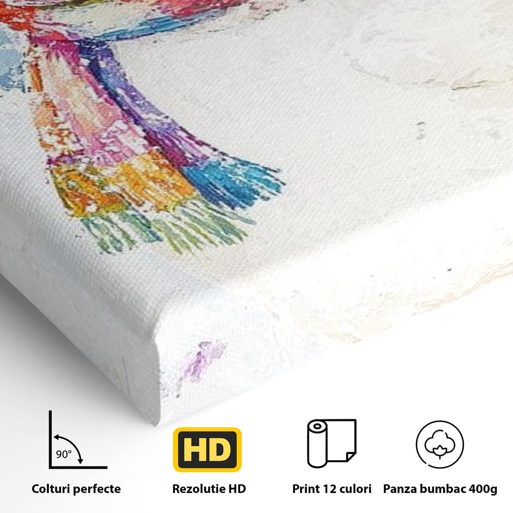 Tablou Canvas Premium LuxCanva® D1048, Rata Vesela in Straie de Iarna , Rata, Iarna, Fular, Zambet, Caciula, Living Room, Culori vibrante