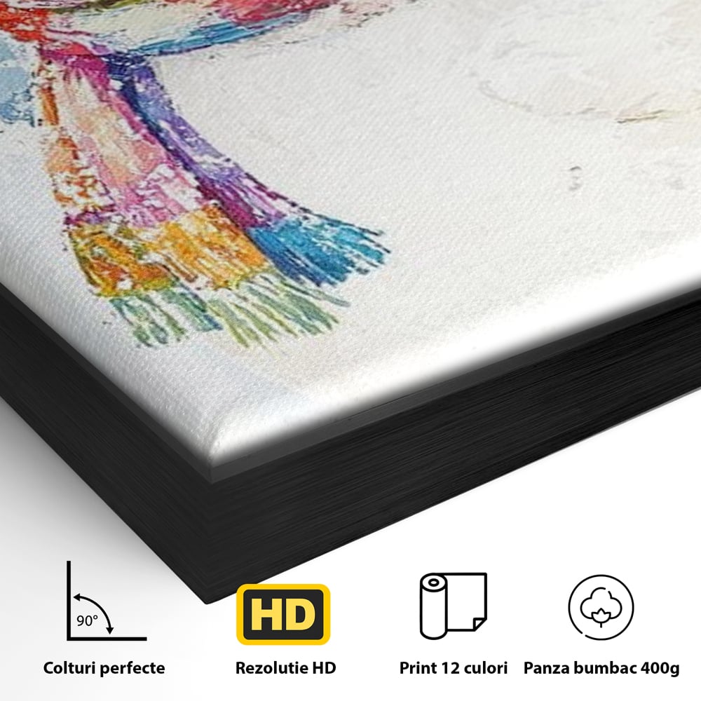 Tablou Canvas Premium LuxCanva® D1048, Rata Vesela in Straie de Iarna , Rata, Iarna, Fular, Zambet, Caciula, Living Room, Culori vibrante