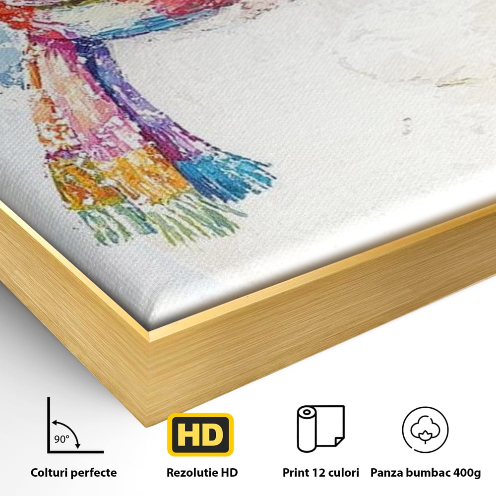 Tablou Canvas Premium LuxCanva® D1048, Rata Vesela in Straie de Iarna , Rata, Iarna, Fular, Zambet, Caciula, Living Room, Culori vibrante