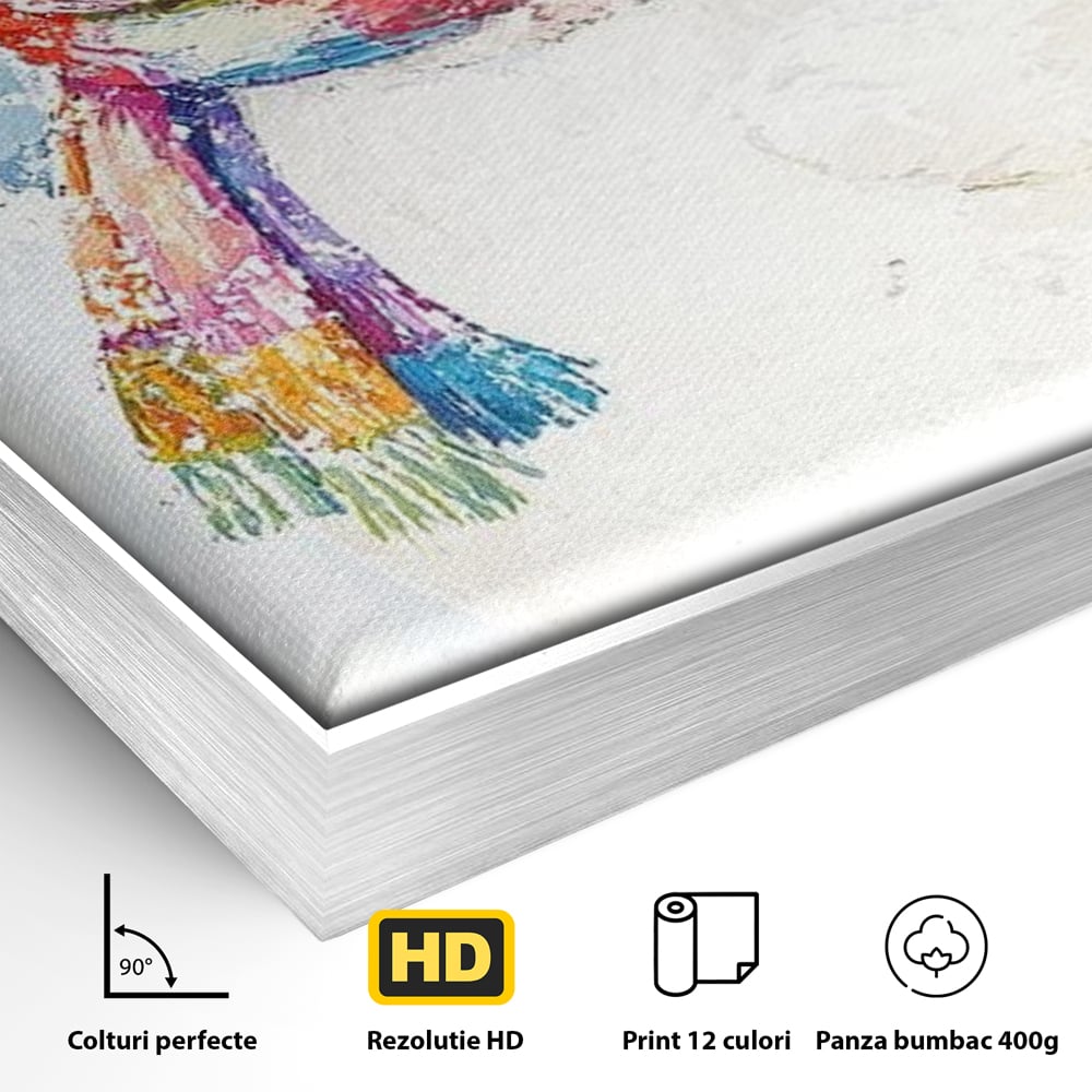 Tablou Canvas Premium LuxCanva® D1048, Rata Vesela in Straie de Iarna , Rata, Iarna, Fular, Zambet, Caciula, Living Room, Culori vibrante
