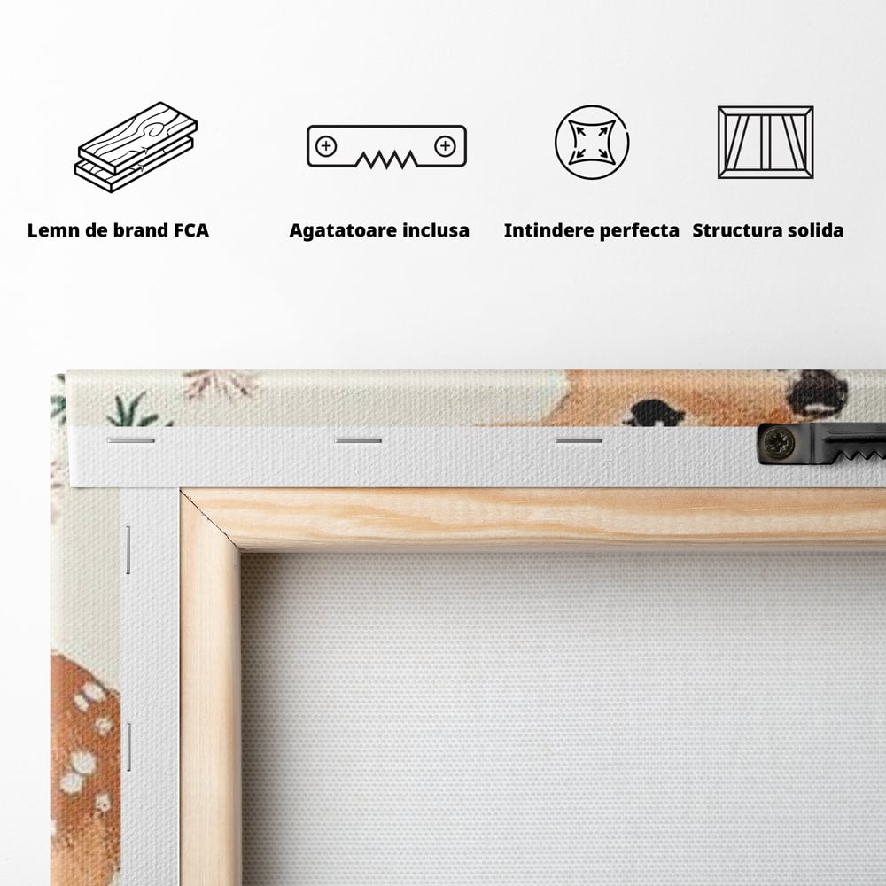 Tablou Canvas Premium LuxCanva® D1049, Povestea Renului cu Fular Rosu ,  Ren, Brad, Fular, Rosu, Zapada, Living Room, Culori vibrante