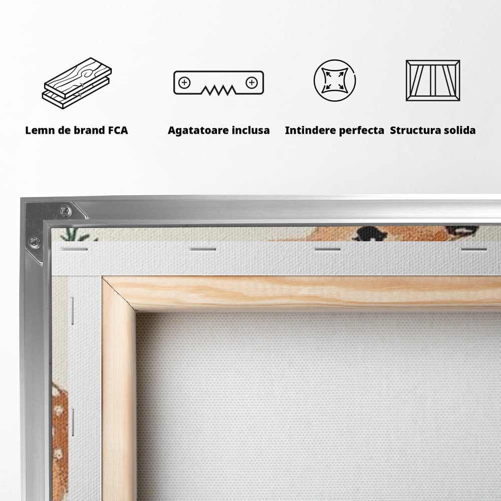 Tablou Canvas Premium LuxCanva® D1049, Povestea Renului cu Fular Rosu ,  Ren, Brad, Fular, Rosu, Zapada, Living Room, Culori vibrante