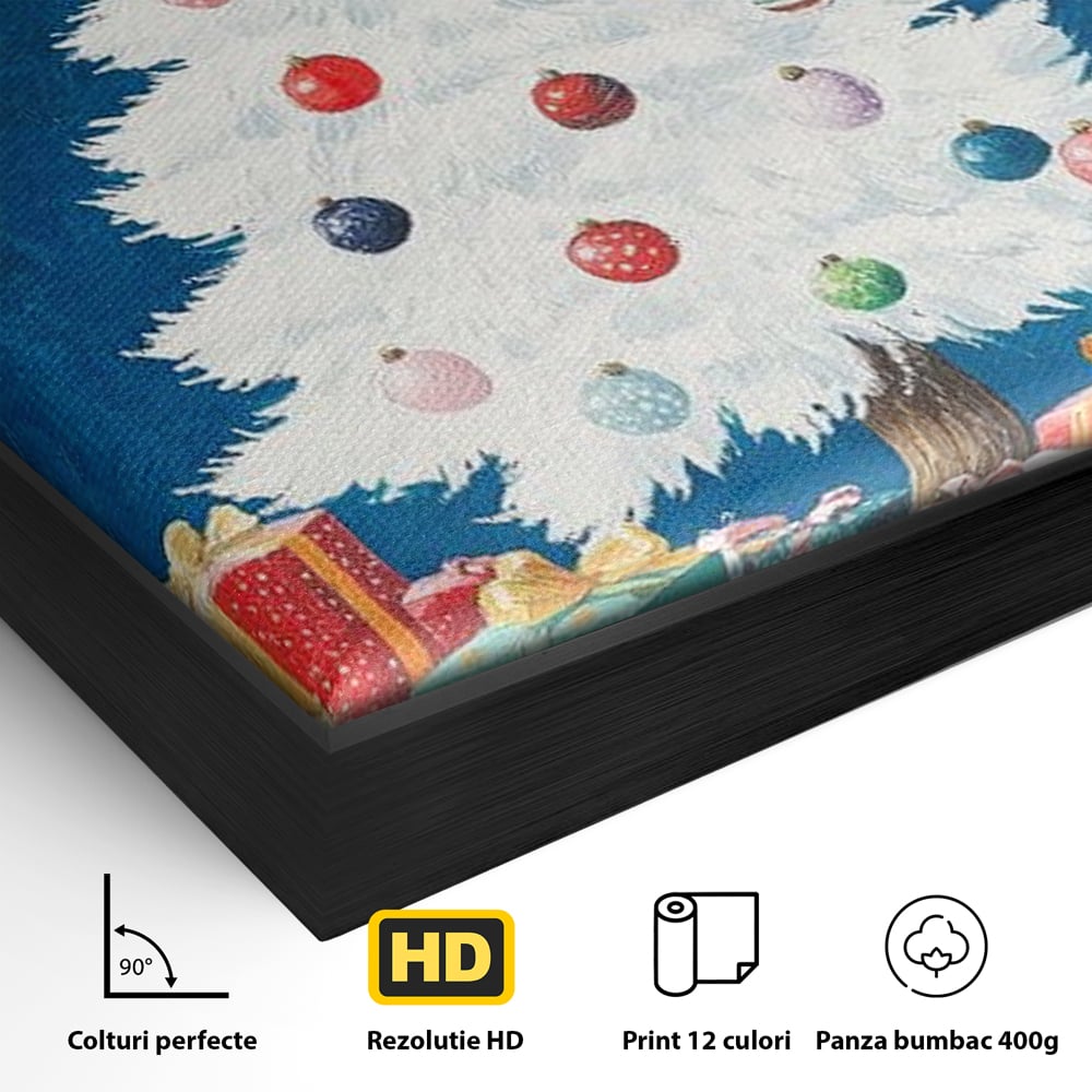 Tablou Canvas Premium LuxCanva® D1051, Farmecul Bradului Alb de Craciun ,  Bradut, Alb, Globulete, Cadouti, Ajun, Copilarie, Living Room, Culori vibrante