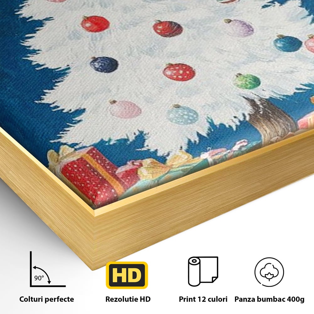 Tablou Canvas Premium LuxCanva® D1051, Farmecul Bradului Alb de Craciun ,  Bradut, Alb, Globulete, Cadouti, Ajun, Copilarie, Living Room, Culori vibrante
