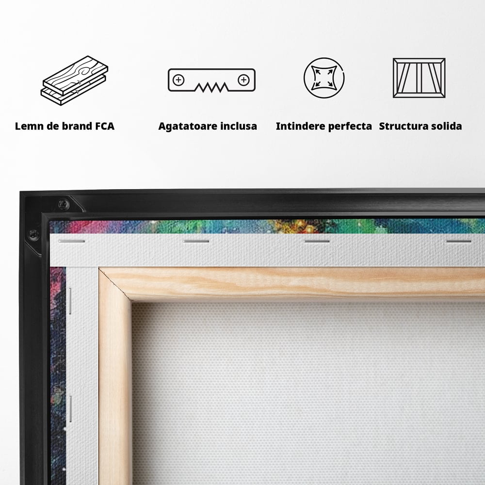 Tablou Canvas Premium LuxCanva® D1052, Aurora Boreala si Magia Bradului , Aurora, Craciun, Luminite, Padure, Instalatie, Living, Culori vibrante