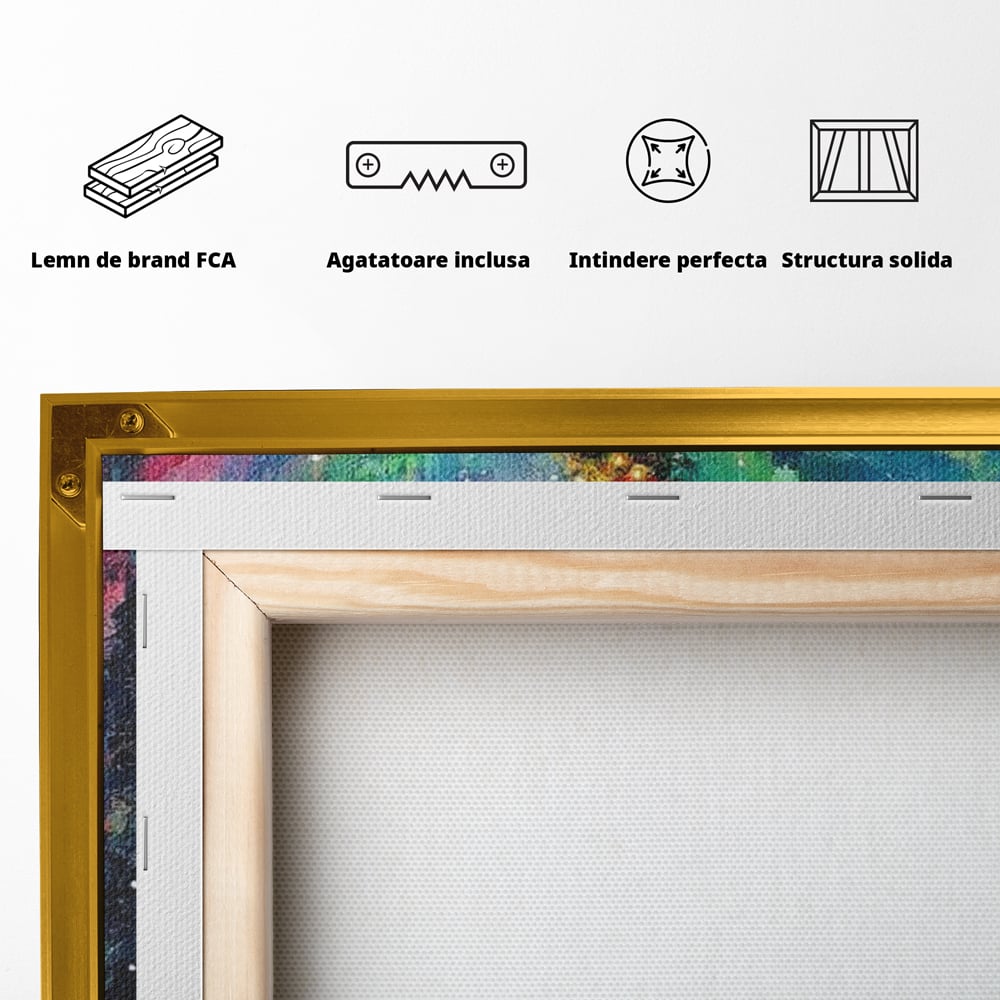 Tablou Canvas Premium LuxCanva® D1052, Aurora Boreala si Magia Bradului , Aurora, Craciun, Luminite, Padure, Instalatie, Living, Culori vibrante