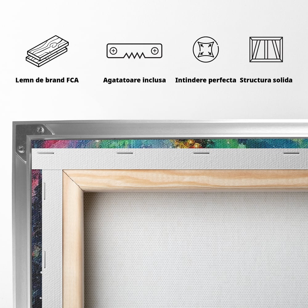 Tablou Canvas Premium LuxCanva® D1052, Aurora Boreala si Magia Bradului , Aurora, Craciun, Luminite, Padure, Instalatie, Living, Culori vibrante