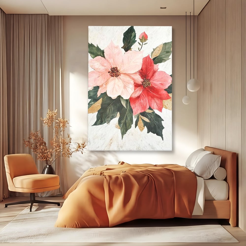 Tablou Canvas Premium LuxCanva® D1053, Aranjament Floral de Sarbatori , Flori, Aranjament, Decor, Craciun, Buchet, Living, Culori vibrante