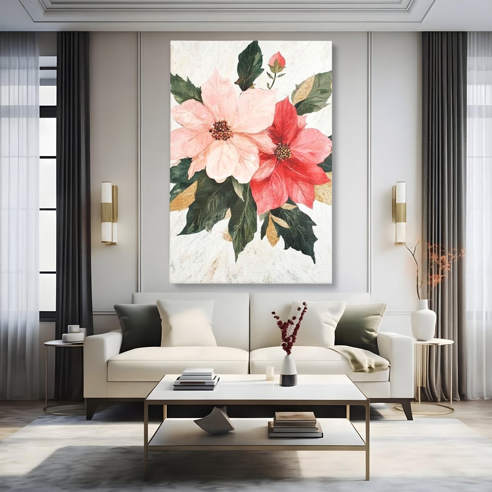 Tablou Canvas Premium LuxCanva® D1053, Aranjament Floral de Sarbatori , Flori, Aranjament, Decor, Craciun, Buchet, Living, Culori vibrante