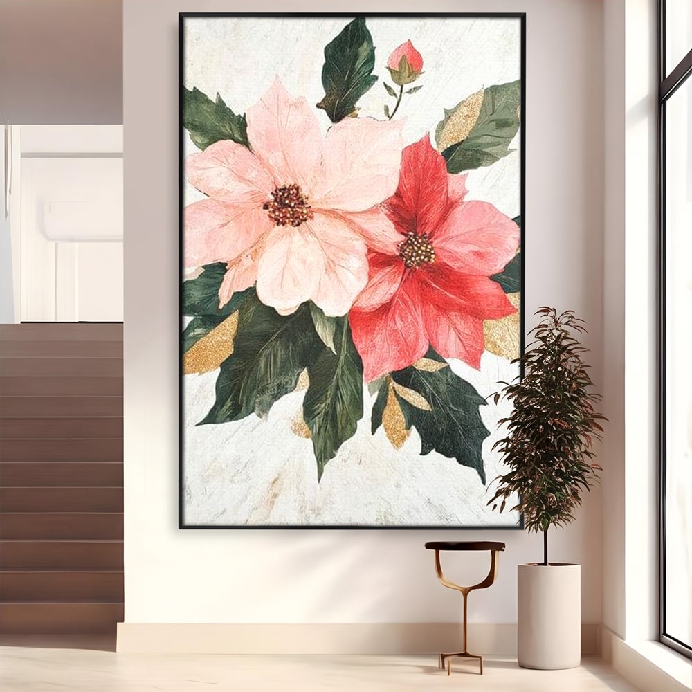 Tablou Canvas Premium LuxCanva® D1053, Aranjament Floral de Sarbatori , Flori, Aranjament, Decor, Craciun, Buchet, Living, Culori vibrante