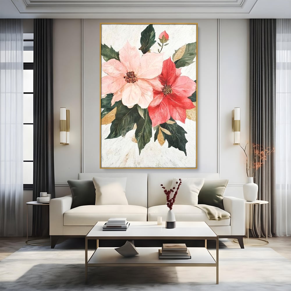 Tablou Canvas Premium LuxCanva® D1053, Aranjament Floral de Sarbatori , Flori, Aranjament, Decor, Craciun, Buchet, Living, Culori vibrante