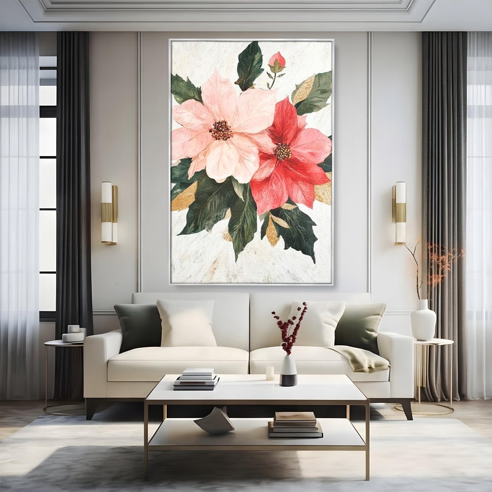 Tablou Canvas Premium LuxCanva® D1053, Aranjament Floral de Sarbatori , Flori, Aranjament, Decor, Craciun, Buchet, Living, Culori vibrante