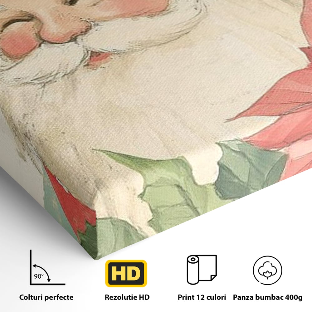 Tablou Canvas Premium LuxCanva® D1054, Mos Craciun, Simbolul Bucuriei ,  Costumatie, Sac, Magie, Zambet, Caciula, Living Room, Culori vibrante