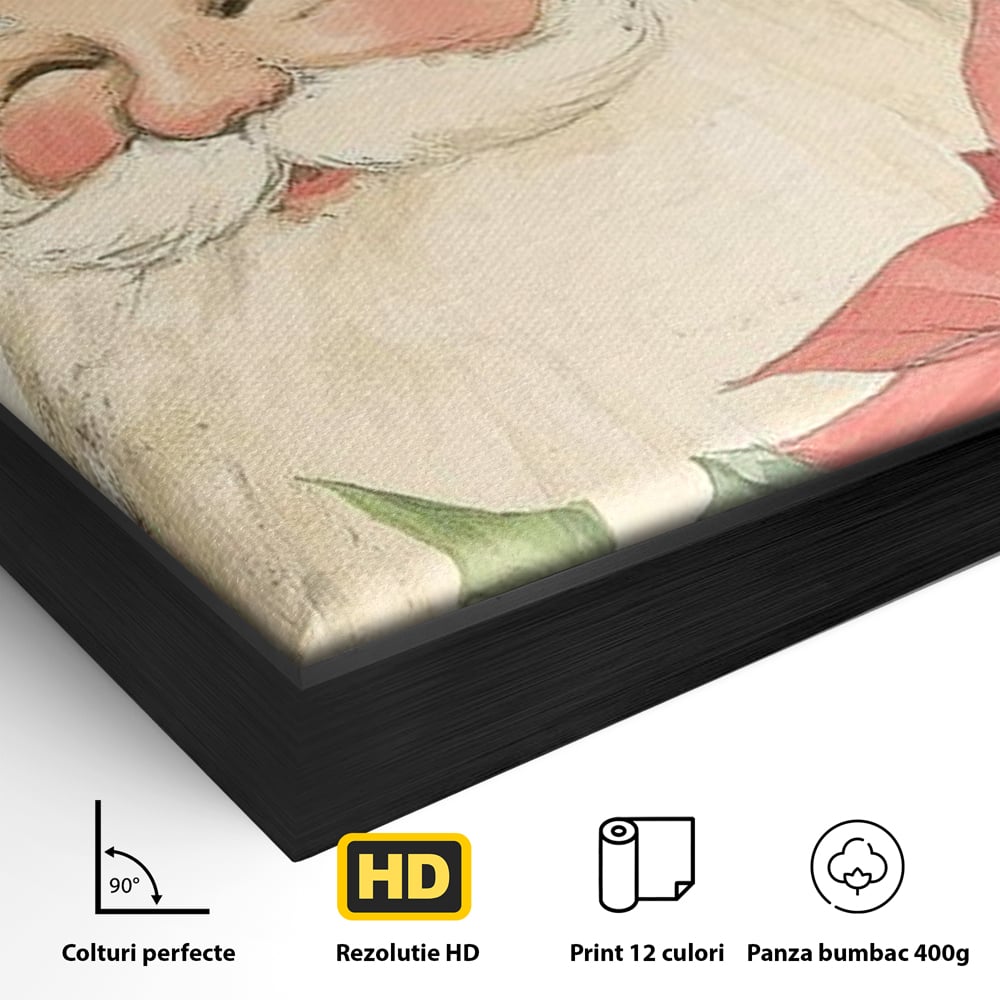 Tablou Canvas Premium LuxCanva® D1054, Mos Craciun, Simbolul Bucuriei ,  Costumatie, Sac, Magie, Zambet, Caciula, Living Room, Culori vibrante
