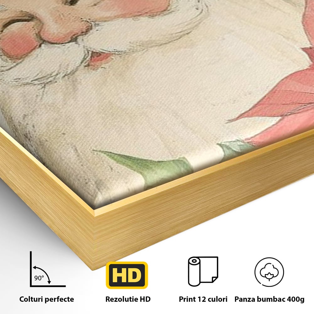 Tablou Canvas Premium LuxCanva® D1054, Mos Craciun, Simbolul Bucuriei ,  Costumatie, Sac, Magie, Zambet, Caciula, Living Room, Culori vibrante